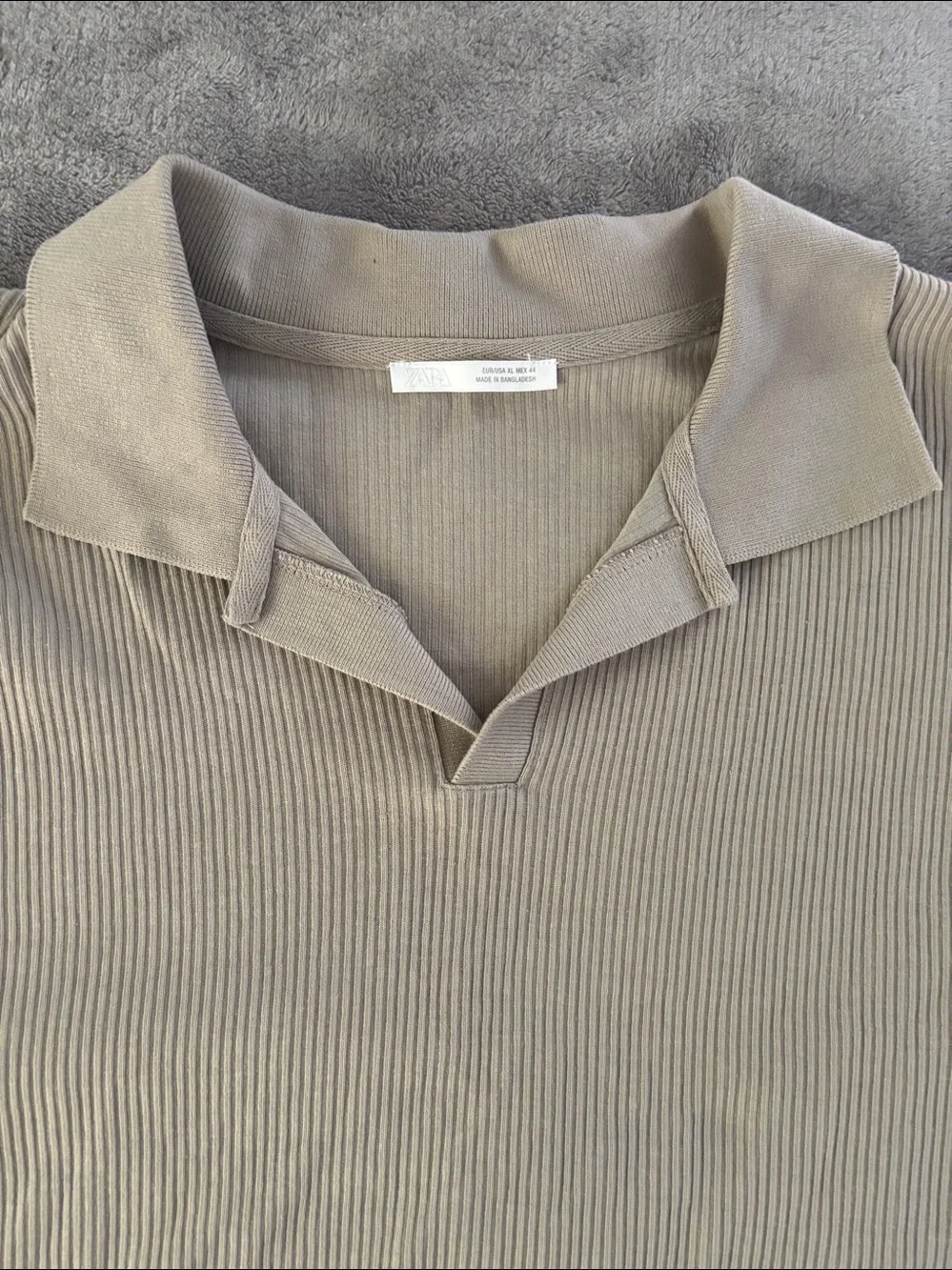 Zara Polo Ribbed Knit Short Sleeve V-Neck Casual Modern Shirt Size XL